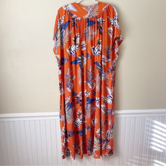 Umgee | Open Front Long Kimono Duster Leaf Print Boho Summer Orange Medium - Picture 4 of 6